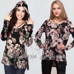 Floral Hoodie Knit Top